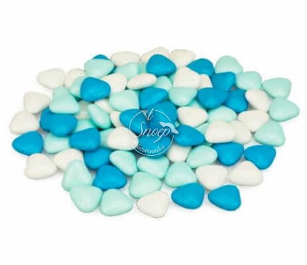 Chocolade geboorte hartjes Blauw-wit 900gr
